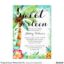 Birthday Party Invitation Card For Friends Tropical Luau Watercolor Faux Glitter Sweet 16 Invitation Zazzle Com Sweet 16 Invitations Sweet Sixteen Birthday Party Invitations Sweet Sixteen Invitations
