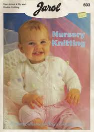 Jarol 266 knitting pattern for baby pants, sweater and cardigan set in double knitting. Ravelry Jarol 603 Nursery Knitting Patterns