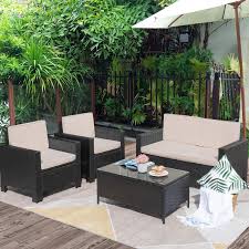 Flamaker 4 Pieces Outdoor Patio Furniture Sets Outdoor Conversation Set Poolside Lawn Ch Poolside Furniture Outdoor Patio Furniture Sets Outdoor Furniture Sets