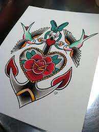 Traditional Flash Rose Amp Anchor With Sparrows By Goldenboughtattoo Sparrow Tattoo Home Tattoo Traditional Tattoo