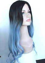 Check Out Black Light Blue Long Wavy Ombre Hair Pastal Blue Wig High Quality Wig Ready To Ship On Wigglywigs Light Blue Ombre Hair Ombre Hair Lace Hair