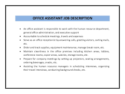 Office assistant job description for resume. Office Assistant Resume Sample Pdf