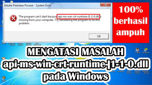 Cara Mengatasi Masalah Api Ms Win Crt Runtime L1 1 0 Dll Pada Windows Youtube