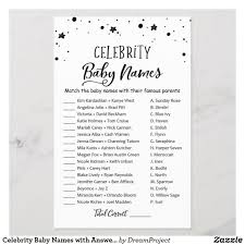 I have created 64 cute, unique and original free printable baby shower games graphics including classic and new games that you can download for free and print on your home computers for your baby shower party. Celebrity Baby Names With Answers Baby Shower Game Zazzle Com Celebrity Baby Names Celebrity Babies Baby Shower Games