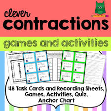 contraction 48 task cards games and activities anchor chart storage pocket