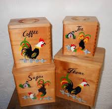 1950s Kitchen Wooden Canister Set Rooster By Vintagethisretrothat 23 00 Canister Sets Vintage Canisters Vintage Kitchenware