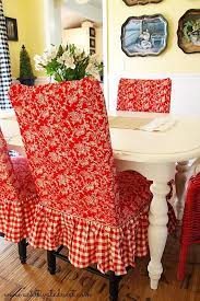 Red Toile Checkered Dining Room Chairs Slipcovered Dining Room Dining Room Chair Slipcovers Slipcovers For Chairs