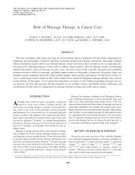 Massage is a practice that has been performed since ancient and medieval times. Pdf Role Of Massage Therapy In Cancer Care