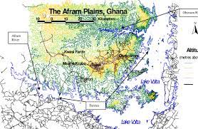 And, (ii) upper voltain (carrier et al., 2006). Contour Map Of The Afram Plains Area Showing The Location Of Main Villages Download Scientific Diagram