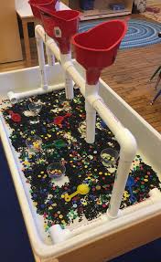 Pete The Cat Sensory Table Black Aquarium Gravel Buttons Pvc Pipes Funnels Small Shovels Sensory Table Camping Theme Preschool Sensory
