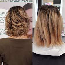 vorher farb balken und keine schonen ubergange nachher blondton veredelt weiche fliessende ubergange locken eingedreht mit c haar ideen blond locken machen