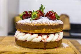 You'll need 2 x 20cm/8in sandwich tins, greased and. Strawberry Sponge Cake With Caramel Strawberries James Martin Chef