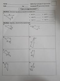 Right triangle trigonometry the word trigonometry can be broken into the parts tri, gon, and metry, which means three angle measurement accelerated mathematics ii frameworks student edition unit 4 right triangle trigonometry 1 st student edition august 2009 table of contents. Solved Name Unit 8 Right Triangles Trigonometry Homew Chegg Com