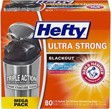 32 inches high (stretchable) 36 inches high: Amazon Com Hefty Ultra Strong Tall Kitchen Trash Bags Blackout Clean Burst 13 Gallon 80 Count Health Personal Care
