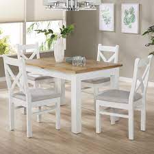 Made of veneers, wood and engineered wood. White Extendable Dining Table In Solid Wood With An Oak Top Aylesbury Furniture123