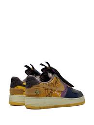 The upper of the air force 1 low model is constructed of suede, canvas and leather panels marked with cactus jack printing and abstract patterns. Nike X Travis Scott Air Force 1 Low Cactus Jack Sneakers Farfetch