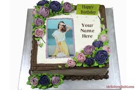 Celebrate your happy birthday with purple happy birthday cake with name editing. Purple Flower Birthday Cake With Name And Photo Edit