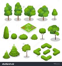 Trees Isometric Flowers Grass Big And Small Trees Leakage Bush Landscape Garden Park Elements Hudozhestvennye Illyustracii Illyustracii Risunki