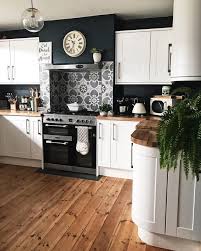 Dark Walls White Cabinets Wood Countertops Tile Backsplash Home Kitchens Home Decor Kitchen Home