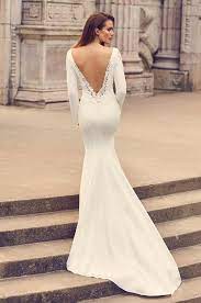 Crepe Sleeve Lace Detail Wedding Dress Style 2237 Mikaella Bridal Fit And Flare Wedding Dress Fitted Wedding Dress Ball Gowns Wedding
