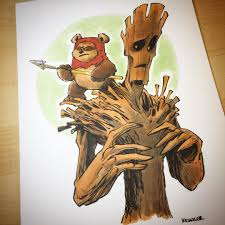 3 402 Me Gusta 24 Comentarios Briankesinger En Instagram Quot Commissioned Starwars And Marvel Mashup Wi Star Wars Art Star Wars Geek Ewoks Star Wars