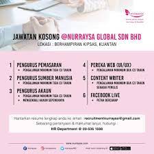 Jun 05, 2021 · terkini. Jawatan Kosong Kuantan Jawatan Kosong Nurraysa Sdn Bhd Kuantan