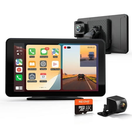 Rexing 7 inch Wireless CarPlay/Android Auto Receiver 4K Dash Cam