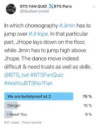 Maybe you would like to learn more about one of these? Bts Fan Quiz Pa Twitter In We Are Bulletproof Pt 2 Choreography Jimin Has To Jump Over Jhope In That Particular Part Jhope Lays Down On The Floor While Jimin Has