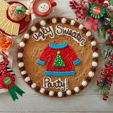 Great American Cookies Get Festive For Your Holiday Party With A Custom Cookie Cake Custom Cookies Christmas Cookie Cake Cookie Gram