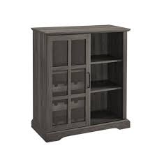 This farmhouse cabinet features lots of storage space inside and hardware cloth stapled to the inside of the door frames. Tavern Modern Farmhouse Sliding Window Pane Door Bar Cabinet Gray Saracina Home Target