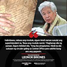 Descubre lo que mar briones (marglamour1) encontró en pinterest, la colección de ideas más grande del mundo. Education Sec Leonor Briones Has This To Say On How Schools Can Cope With The Additional Challenges Of Distance Learning After Reports Of Possible Damage To Learning Materials Due To Rains And