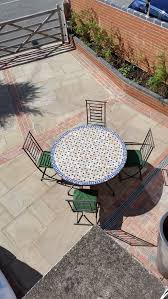 Mosaic Tiled Top Outdoor Garden Table Iron 4 Chairs Italian Made No Reserv Garden Table Patio Table Mosaic Furniture