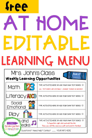 Free Send Home Learning Menu For Distance Learning Distance Learning Kindergarten Quotes Elementary Education Activities