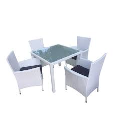 Garten Essgruppe Fur Vier Personen Aus Weissem Polyrattan Tisch Mit Glasplatte Sitzpolster In Grau Polyrattan Tisch Lounge Mobel Sitzgruppe