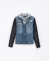 Denim Jacket With Faux Leather Sleeves Jackets Man Zara United States Giacca Di Jeans Abbigliamento Uomo Giacca