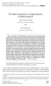 Pdf The Role Of Justice In Organizations A Meta Analysis