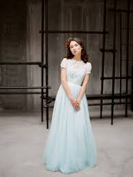 Ilaria Blue Wedding Dress With Short Sleeves Blue Tulle Wedding Gown Lace Wedding Dress Boho Wedding Dress Fairy Wedding Milamira Blue Wedding Dresses Blue Lace Wedding Dress Short Wedding Dress