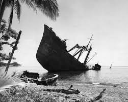 1942 A Japanese Naval Vessel Lies Half Submerged Offshore Sunk By The U S Navy In The Battles At Guadalcanal Solo South Pacific Islands South Pacific Naval