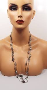 Long Retro Vintage Metal Beaded Multi Strand Chain Necklace
