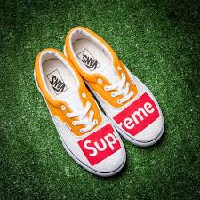 Vans Custom Made Yellow Red Supreme Logo Sneaker Vs4111 Skate Shoes Vans Sneakers