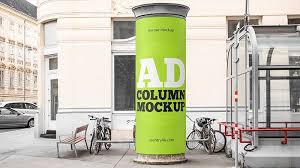 Round Street Advertising Column Free Mockup In 2020 Free Mockup Mockup Column