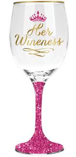 Funny Her Wineness Wine Glass With Glitter Stems Wine Glass Crafts Diy Wine Glasses Painted Wine Glass