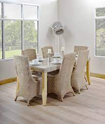 A round french rattan glass top dining room table with 4 matching chairs, circa 1950. Havana Rattan Dining Set Kingsway Cane Furniture