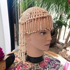 Cowrie Shell Crown Headpiece Vintage 70s Flapper Macrame Seashell Bohemian  MCM.