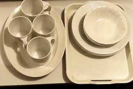Perfect for displaying product along with food, look great in food photography especially flat lays. Melamine 13 Pcs White Dinner Set 1 Pcs Serving Tray 38x28cm 3 Pcs Flat Plat Plates