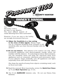 A pdf can be compressed into a file size that is easy to email while still. Bounty Hunter Discovery 1100 Metal Detector Owner S Manual Manualzz