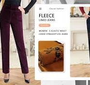 IDEALSANXUN Women's Fleece Lined Jeans Elastic Waist Loose Straight Leg  Jeans