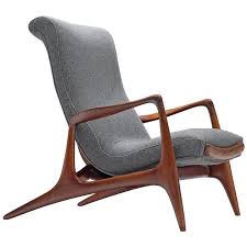 Vladimir Kagan Teak And Grey Fabric Contour Chair Chair Teak Grey Fabric