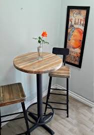 You want a smaller table? Round Bar Height Pub Table Reclaimed Wood Top Pedestal Base With Foot Ring Round Pub Table Round Bar Table Pub Table
