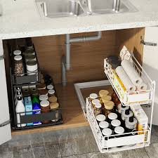 Zinc plated or black spray paint size: 2 Tier Sliding Basket Under Sink Kitchen Cabinet Metal Pull Out Basket Storage Wire Basket Shelf Buy Wire Basket Shelf 2 Tier Sliding Cabinet Basket Organizer Drawer Slide Basket Product On Alibaba Com